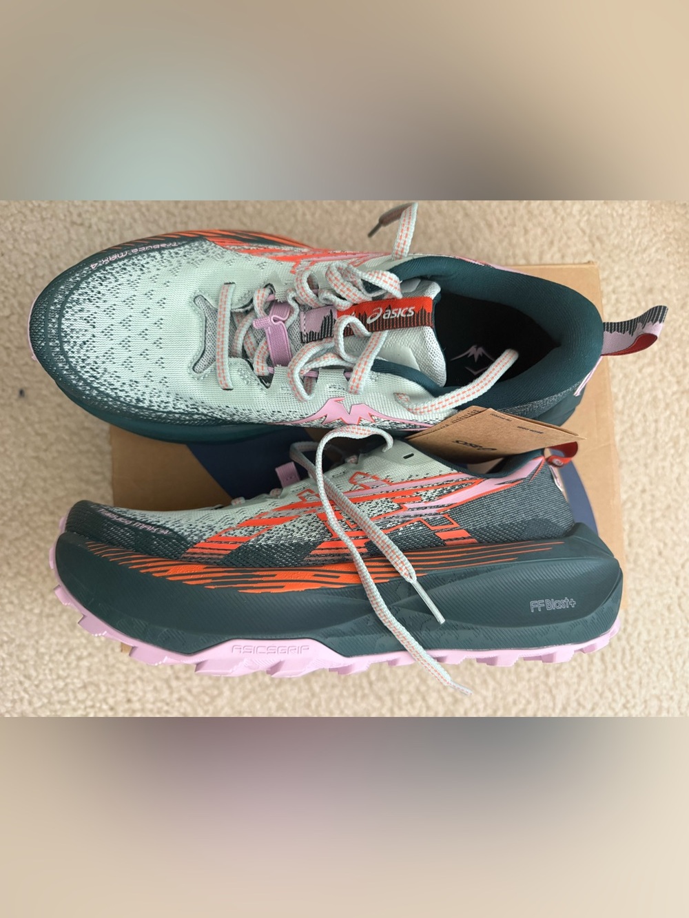 ASICS Women's Trabuco MAX 4 Cold Moss/Nova Orange 8.5 NEW